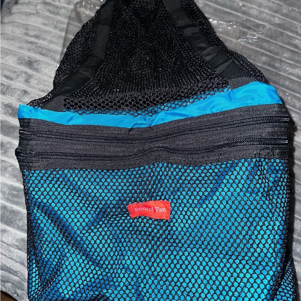 Round 2 Duffle Blue and Black Mesh Bag - Zip Bottom Netted Top w/Straps - NWT